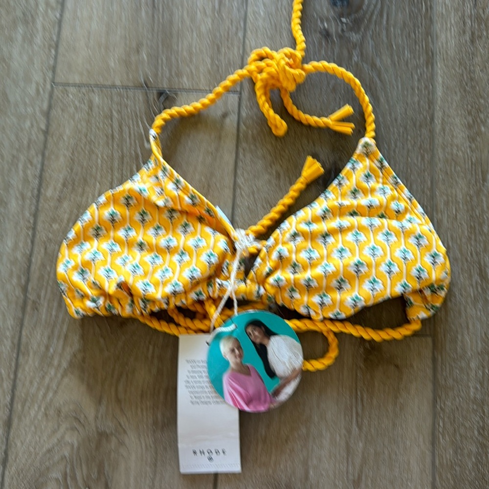 NWT Yellow Patterns String Bikini Top Size L